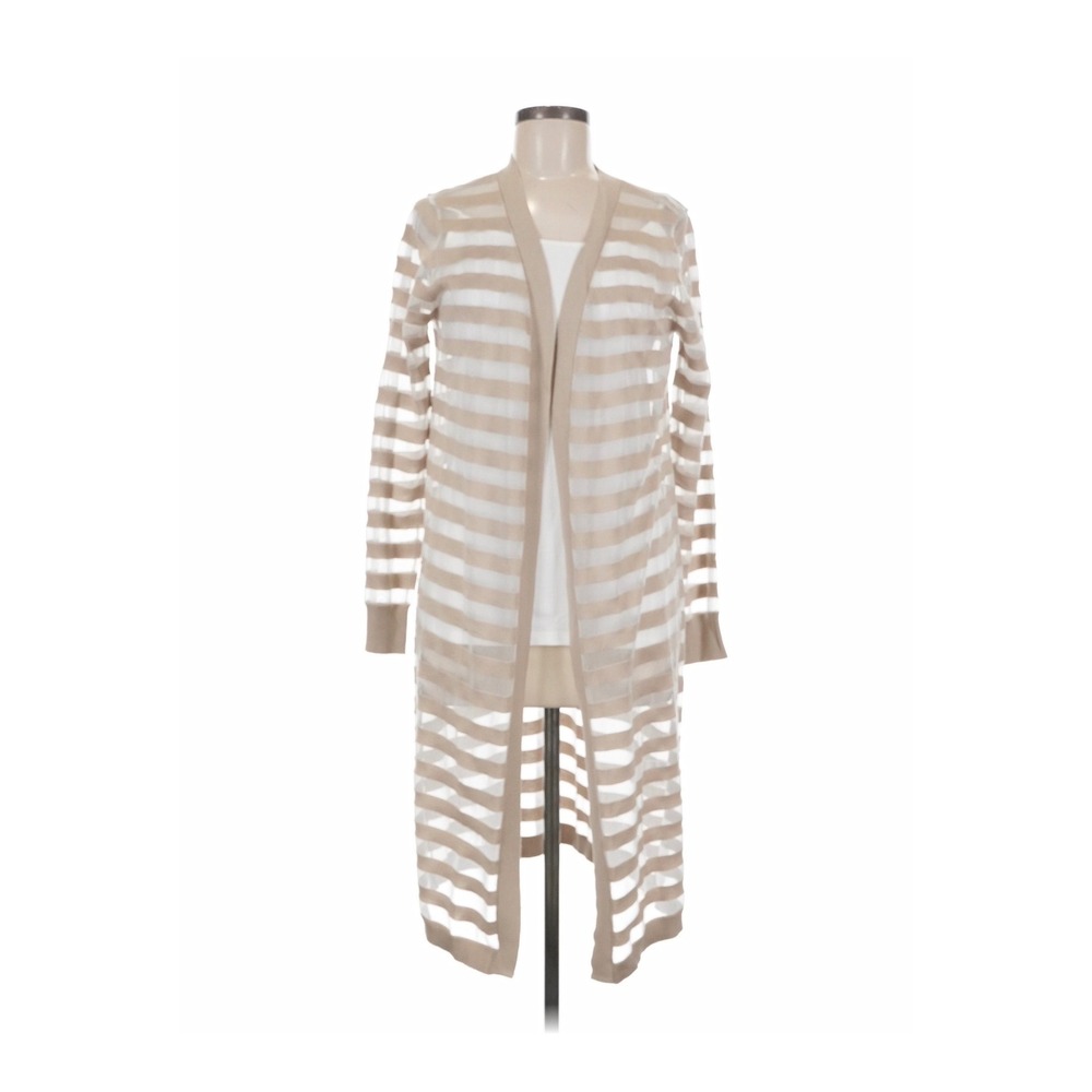 INC International Concepts Cardigan Women M Beige Excellent Striped Duster Long